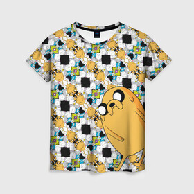 Женская футболка 3D с принтом Jake Adventure Time в Петрозаводске, 100% полиэфир ( синтетическое хлопкоподобное полотно) | прямой крой, круглый вырез горловины, длина до линии бедер | adventure time | dsgnosadchaya | vdosadir | время приключений | джейк | пендлтон уорд | финн