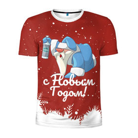 Мужская футболка 3D спортивная с принтом Пьяный Дед Мороз в Петрозаводске, 100% полиэстер с улучшенными характеристиками | приталенный силуэт, круглая горловина, широкие плечи, сужается к линии бедра | 