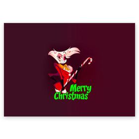 Поздравительная открытка с принтом Merry Christmas в Петрозаводске, 100% бумага | плотность бумаги 280 г/м2, матовая, на обратной стороне линовка и место для марки
 | alastor | hazbin hotel | аластор | ангел пыли | вегги | мульт | ниффти | отель хазбин | сериал | сэр пентиус | том тренч | хаск | чарли | черри | энджел даст