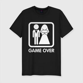 Мужская футболка премиум с принтом Game over в Петрозаводске, 92% хлопок, 8% лайкра | приталенный силуэт, круглый вырез ворота, длина до линии бедра, короткий рукав | девушка | жена | жених | игра | муж | невеста | парень | подарок