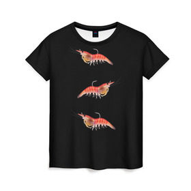 Женская футболка 3D с принтом Креветка в Петрозаводске, 100% полиэфир ( синтетическое хлопкоподобное полотно) | прямой крой, круглый вырез горловины, длина до линии бедер | еда | креветка | креветки