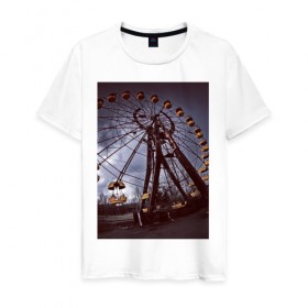 Мужская футболка хлопок с принтом Чертово колесо Припять в Петрозаводске, 100% хлопок | прямой крой, круглый вырез горловины, длина до линии бедер, слегка спущенное плечо. | 