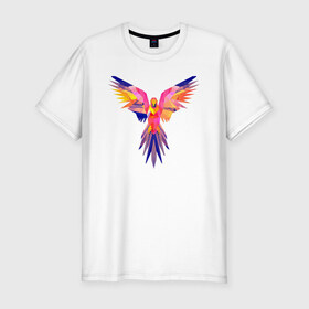 Мужская футболка хлопок Slim с принтом Красочный Попугай в Петрозаводске, 92% хлопок, 8% лайкра | приталенный силуэт, круглый вырез ворота, длина до линии бедра, короткий рукав | красочный попугай | попугай | птица | рисунок
