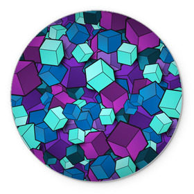 Коврик для мышки круглый с принтом Кубы в Петрозаводске, резина и полиэстер | круглая форма, изображение наносится на всю лицевую часть | абстрактно | абстрактные | абстрактный | абстрактным | абстракция | кубики | кубические | кубический | кубическое | кубы | неон | неонка | неоновые | разноцветные | светящиеся | цветное | цветные