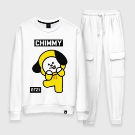 Женский костюм хлопок с принтом CHIMMY BT21 в Петрозаводске, 100% хлопок | на свитшоте круглая горловина, мягкая резинка по низу. Брюки заужены к низу, на них два вида карманов: два 