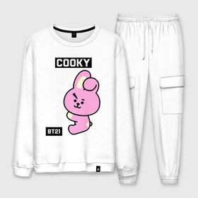 Мужской костюм хлопок с принтом COOKY BT21 в Петрозаводске, 100% хлопок | на свитшоте круглая горловина, мягкая резинка по низу. Брюки заужены к низу, на них два вида карманов: два “обычных” по бокам и два объемных, с клапанами, расположенные ниже линии бедра. Брюки с мягкой трикотажной резинкой на поясе и по низу штанин. В поясе для дополнительного комфорта — широкие завязки | bt21 | bts | chimmy | cooky | koya | love yourself. | mang | rj | shooky | tata | бт21 | бтс