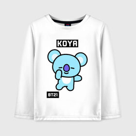 Детский лонгслив хлопок с принтом KOYA BT21 в Петрозаводске, 100% хлопок | круглый вырез горловины, полуприлегающий силуэт, длина до линии бедер | bt21 | bts | chimmy | cooky | koya | love yourself. | mang | rj | shooky | tata | бт21 | бтс