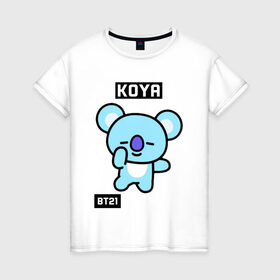Женская футболка хлопок с принтом KOYA BT21 в Петрозаводске, 100% хлопок | прямой крой, круглый вырез горловины, длина до линии бедер, слегка спущенное плечо | bt21 | bts | chimmy | cooky | koya | love yourself. | mang | rj | shooky | tata | бт21 | бтс
