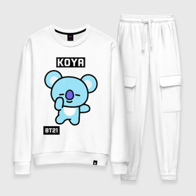 Женский костюм хлопок с принтом KOYA BT21 в Петрозаводске, 100% хлопок | на свитшоте круглая горловина, мягкая резинка по низу. Брюки заужены к низу, на них два вида карманов: два 