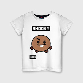 Детская футболка хлопок с принтом SHOOKY BT21 в Петрозаводске, 100% хлопок | круглый вырез горловины, полуприлегающий силуэт, длина до линии бедер | Тематика изображения на принте: bt21 | bts | chimmy | cooky | koya | love yourself. | mang | rj | shooky | tata | бт21 | бтс