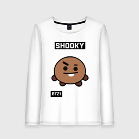 Женский лонгслив хлопок с принтом SHOOKY BT21 в Петрозаводске, 100% хлопок |  | bt21 | bts | chimmy | cooky | koya | love yourself. | mang | rj | shooky | tata | бт21 | бтс