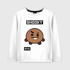 Детский лонгслив хлопок с принтом SHOOKY BT21 в Петрозаводске, 100% хлопок | круглый вырез горловины, полуприлегающий силуэт, длина до линии бедер | Тематика изображения на принте: bt21 | bts | chimmy | cooky | koya | love yourself. | mang | rj | shooky | tata | бт21 | бтс