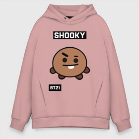 Мужское худи Oversize хлопок с принтом SHOOKY BT21 в Петрозаводске, френч-терри — 70% хлопок, 30% полиэстер. Мягкий теплый начес внутри —100% хлопок | боковые карманы, эластичные манжеты и нижняя кромка, капюшон на магнитной кнопке | bt21 | bts | chimmy | cooky | koya | love yourself. | mang | rj | shooky | tata | бт21 | бтс