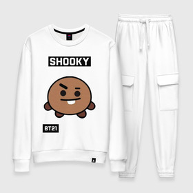 Женский костюм хлопок с принтом SHOOKY BT21 в Петрозаводске, 100% хлопок | на свитшоте круглая горловина, мягкая резинка по низу. Брюки заужены к низу, на них два вида карманов: два 