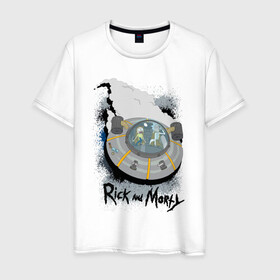 Мужская футболка хлопок с принтом Rick & Morty Ship в Петрозаводске, 100% хлопок | прямой крой, круглый вырез горловины, длина до линии бедер, слегка спущенное плечо. | rickmortyship2 | ship | vdpartat