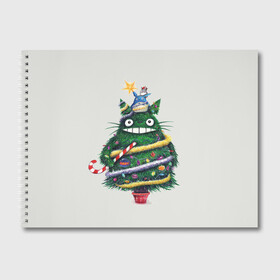 Альбом для рисования с принтом Новогодний Totoro в Петрозаводске, 100% бумага
 | матовая бумага, плотность 200 мг. | Тематика изображения на принте: 
