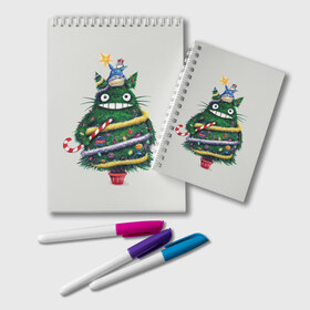 Блокнот с принтом Новогодний Totoro в Петрозаводске, 100% бумага | 48 листов, плотность листов — 60 г/м2, плотность картонной обложки — 250 г/м2. Листы скреплены удобной пружинной спиралью. Цвет линий — светло-серый
 | 