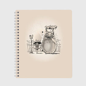 Тетрадь с принтом My Neighbor Totoro в Петрозаводске, 100% бумага | 48 листов, плотность листов — 60 г/м2, плотность картонной обложки — 250 г/м2. Листы скреплены сбоку удобной пружинной спиралью. Уголки страниц и обложки скругленные. Цвет линий — светло-серый
 | anime | hayao miyazaki | japanese | meme | miyazaki | piano | studio ghibli | tokyo | totoro | гибли | котобус | мой | мэй | сацуки | сосед | сусуватари | тонари | тоторо | хаяо миядзаки