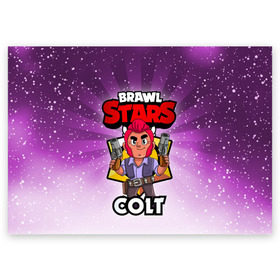 Поздравительная открытка с принтом BRAWL STARS COLT в Петрозаводске, 100% бумага | плотность бумаги 280 г/м2, матовая, на обратной стороне линовка и место для марки
 | brawl stars | brawl stars colt | brawler | colt | бравл старз | бравлер | кольт