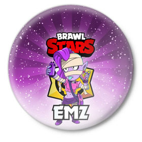 Значок с принтом BRAWL STARS EMZ в Петрозаводске,  металл | круглая форма, металлическая застежка в виде булавки | brawl stars | brawl stars emz | brawler | emz | бравл старз | бравлер | эмз