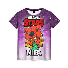 Женская футболка 3D с принтом BRAWL STARS NITA в Петрозаводске, 100% полиэфир ( синтетическое хлопкоподобное полотно) | прямой крой, круглый вырез горловины, длина до линии бедер | brawl stars | brawl stars nita | brawler | nita | бравл старз | бравлер | нита