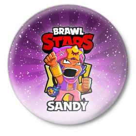 Значок с принтом BRAWL STARS SANDY в Петрозаводске,  металл | круглая форма, металлическая застежка в виде булавки | Тематика изображения на принте: brawl stars | brawl stars sandy | brawler | sandy | бравл старз | бравлер | сэнди