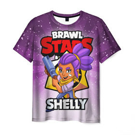 Мужская футболка 3D с принтом BRAWL STARS SHELLY в Петрозаводске, 100% полиэфир | прямой крой, круглый вырез горловины, длина до линии бедер | brawl stars | brawl stars shelly | brawler | shelly | бравл старз | бравлер | шелли