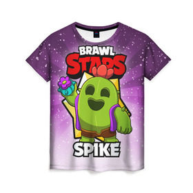 Женская футболка 3D с принтом BRAWL STARS SPIKE в Петрозаводске, 100% полиэфир ( синтетическое хлопкоподобное полотно) | прямой крой, круглый вырез горловины, длина до линии бедер | brawl stars | brawl stars spike | brawler | spike | бравл старз | бравлер | спайк