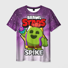 Мужская футболка 3D с принтом BRAWL STARS SPIKE в Петрозаводске, 100% полиэфир | прямой крой, круглый вырез горловины, длина до линии бедер | brawl stars | brawl stars spike | brawler | spike | бравл старз | бравлер | спайк