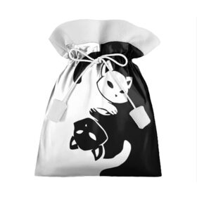 Подарочный 3D мешок с принтом ДВА КОТА КУВЫРКАЮТСЯ. в Петрозаводске, 100% полиэстер | Размер: 29*39 см | Тематика изображения на принте: black white | два кота кувыркаются | животные | котики | коты | черно белое