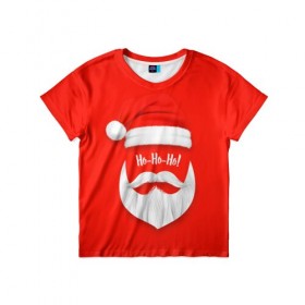 Детская футболка 3D с принтом Новогоднее Ho-Ho-Ho в Петрозаводске, 100% гипоаллергенный полиэфир | прямой крой, круглый вырез горловины, длина до линии бедер, чуть спущенное плечо, ткань немного тянется | 