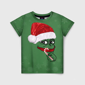 Детская футболка 3D с принтом Christmas Pepe в Петрозаводске, 100% гипоаллергенный полиэфир | прямой крой, круглый вырез горловины, длина до линии бедер, чуть спущенное плечо, ткань немного тянется | 