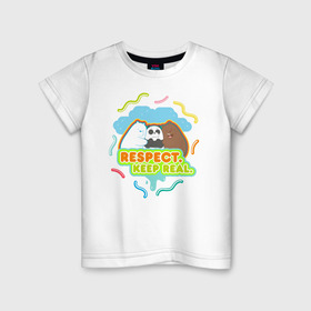 Детская футболка хлопок с принтом Respect keep real в Петрозаводске, 100% хлопок | круглый вырез горловины, полуприлегающий силуэт, длина до линии бедер | baby bears | bare bears | charle and bears | dsgngerzen | grizz | isebear | panda | panpan | selfie panpan | vdgerir | вся правда о медведях