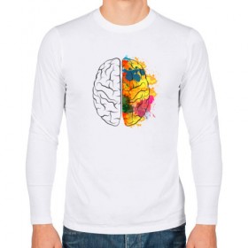 Мужской лонгслив хлопок с принтом Мозг в Петрозаводске, 100% хлопок |  | акварель | краски | мозг | рисунок