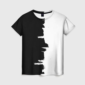 Женская футболка 3D с принтом Черным по белому в Петрозаводске, 100% полиэфир ( синтетическое хлопкоподобное полотно) | прямой крой, круглый вырез горловины, длина до линии бедер | black | white | белый | инь | чб | черный | янь