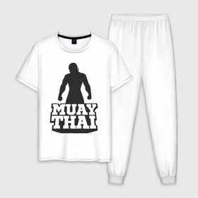 Мужская пижама хлопок с принтом Muay Thai в Петрозаводске, 100% хлопок | брюки и футболка прямого кроя, без карманов, на брюках мягкая резинка на поясе и по низу штанин
 | mma | muay thai | бокс | борьба | дзюдо | единоборства | кикбоксинг | спорт