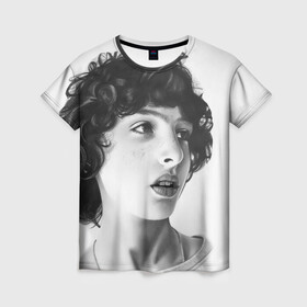 Женская футболка 3D с принтом finn wolfhard в Петрозаводске, 100% полиэфир ( синтетическое хлопкоподобное полотно) | прямой крой, круглый вырез горловины, длина до линии бедер | finn wolfhard | очень странные дела | финн вулфард