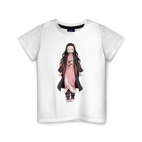 Детская футболка хлопок с принтом Nezuko Kamado в Петрозаводске, 100% хлопок | круглый вырез горловины, полуприлегающий силуэт, длина до линии бедер | demon | kamado | nezuko | slayer | камадо | недзуко | незуко | нэдзуко | нэзуко