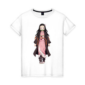 Женская футболка хлопок с принтом Nezuko Kamado в Петрозаводске, 100% хлопок | прямой крой, круглый вырез горловины, длина до линии бедер, слегка спущенное плечо | demon | kamado | nezuko | slayer | камадо | недзуко | незуко | нэдзуко | нэзуко