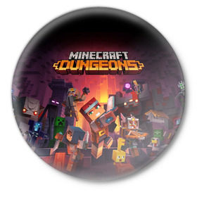 Значок с принтом Minecraft Dungeons в Петрозаводске,  металл | круглая форма, металлическая застежка в виде булавки | dungeons | games | minecraft | mojang | игры | майнкрафт | подземелья | ремесло | шахтер