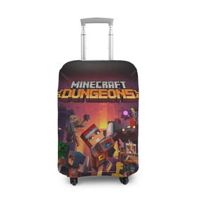 Чехол для чемодана 3D с принтом Minecraft Dungeons в Петрозаводске, 86% полиэфир, 14% спандекс | двустороннее нанесение принта, прорези для ручек и колес | dungeons | games | minecraft | mojang | игры | майнкрафт | подземелья | ремесло | шахтер
