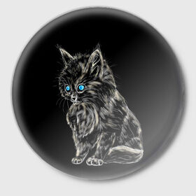 Значок с принтом Пушистый котёнок в Петрозаводске,  металл | круглая форма, металлическая застежка в виде булавки | Тематика изображения на принте: животные | зверёк | кот | котёнок | милашка | няшка | счастье