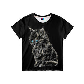 Детская футболка 3D с принтом Пушистый котёнок в Петрозаводске, 100% гипоаллергенный полиэфир | прямой крой, круглый вырез горловины, длина до линии бедер, чуть спущенное плечо, ткань немного тянется | животные | зверёк | кот | котёнок | милашка | няшка | счастье