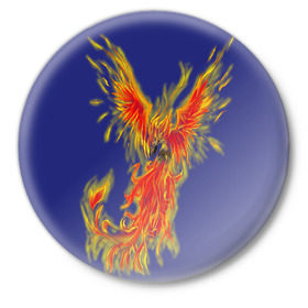 Значок с принтом Феникс в Петрозаводске,  металл | круглая форма, металлическая застежка в виде булавки | Тематика изображения на принте: горящий | летит | огонь | пар хает | пламя | птица | пылает | пылающий | феникс
