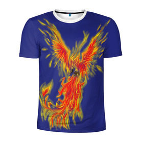 Мужская футболка 3D спортивная с принтом Феникс  в Петрозаводске, 100% полиэстер с улучшенными характеристиками | приталенный силуэт, круглая горловина, широкие плечи, сужается к линии бедра | горящий | летит | огонь | пар хает | пламя | птица | пылает | пылающий | феникс