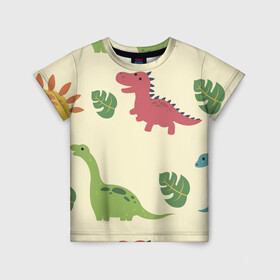 Детская футболка 3D с принтом Динозаврики в Петрозаводске, 100% гипоаллергенный полиэфир | прямой крой, круглый вырез горловины, длина до линии бедер, чуть спущенное плечо, ткань немного тянется | dinosaurs | динозавр | динозавры | животные | игрушки | мульт динозавры | мультяшки динозавры | тиранозавр