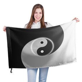 Флаг 3D с принтом Инь - янь (с двух сторон) в Петрозаводске, 100% полиэстер | плотность ткани — 95 г/м2, размер — 67 х 109 см. Принт наносится с одной стороны | black | signs | white. | ying   yang | белый | знаки | инь   янь | чёрный
