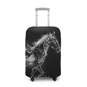 Чехол для чемодана 3D с принтом Скакун в Петрозаводске, 86% полиэфир, 14% спандекс | двустороннее нанесение принта, прорези для ручек и колес | black | expression | horse | jumper | water | вода | лошадь | скакун | черный | экспрессия