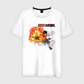 Мужская футболка хлопок с принтом Luffy Red Hawk в Петрозаводске, 100% хлопок | прямой крой, круглый вырез горловины, длина до линии бедер, слегка спущенное плечо. | luffy | onepiece | redhawk