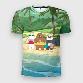 Мужская футболка 3D спортивная с принтом Bears on the beach в Петрозаводске, 100% полиэстер с улучшенными характеристиками | приталенный силуэт, круглая горловина, широкие плечи, сужается к линии бедра | baby bears | bare bears | charle and bears | dsgngerzen | grizz | iсebear | panda | panpan | selfie panpan | vdgerir | we bare bears | вся правда о медведях